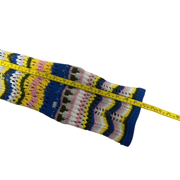 C+D+M‎ Crochet Muti-Color Bohemian Sweater Flared Sleeve Scallop Hem Size Medium - Picture 9 of 16